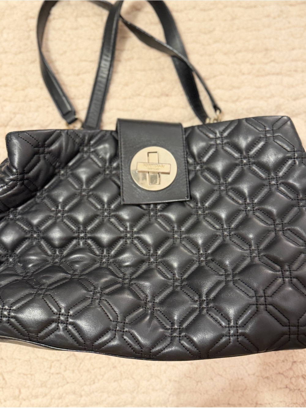 kate spade Black Quilted Shoulder Bag with Gold Turn-Lock